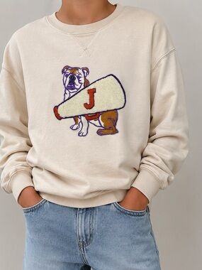Crewcuts Kids XL Bulldog Chenille Patch Sweatshirt 12–14 preppy